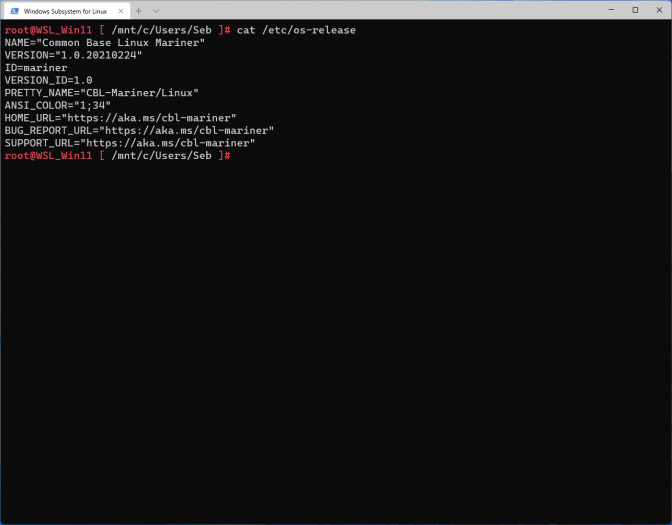 Der System-Container nutzt die Microsoft-Distribution CBL-Mariner.(Bild: Screenshot Golem.de)